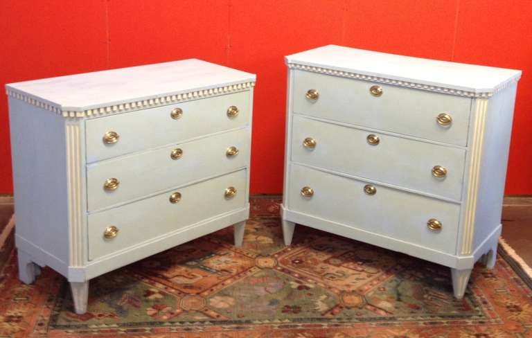 Set of Late 18th Century, Louis XVI Light Blue Dutch Commodes