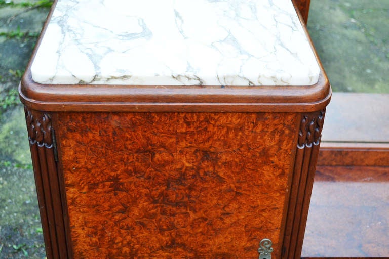 Belgian Burr Walnut Art Deco Vanity with Central Cheval Mirror For Sale