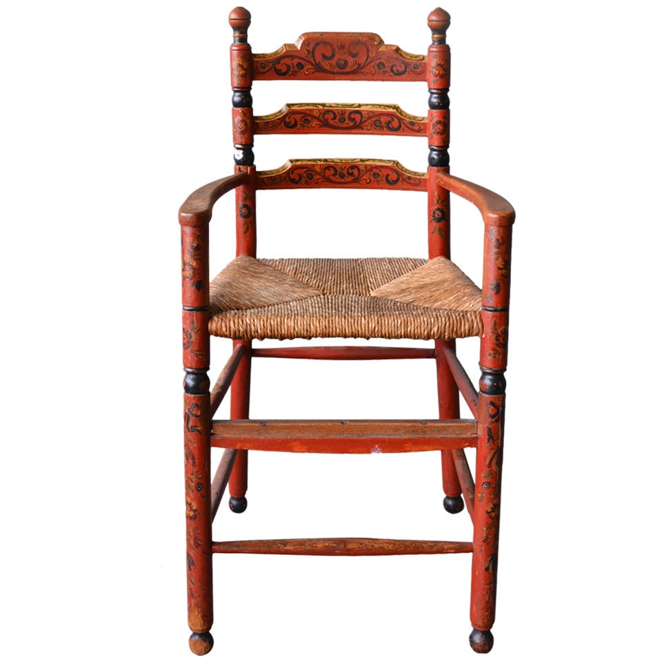 Dutch Folk Art 19th Century Hindeloopen Ladder Back, Painted Children's Chair For Sale