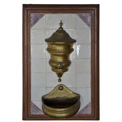 Used 18th Century Dutch Brass Lavabo in White and Manganese Tiles