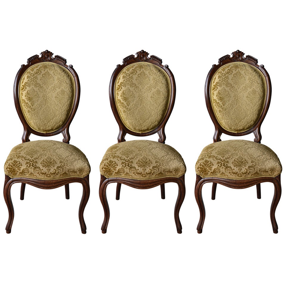 Set of Three 19th Century Black Forest Mahogany Side Chairs For Sale