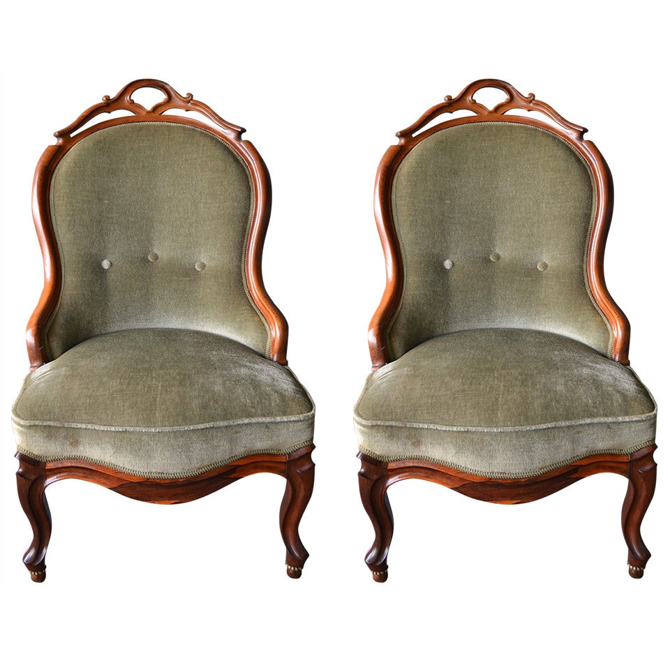 Set of Two 19th Century German Rosewood Nursing or Slipper Chairs For Sale