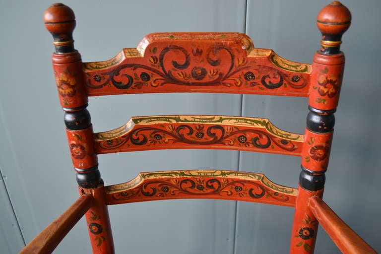 Rustic Dutch Folk Art 19th Century Hindeloopen Ladder Back, Painted Children's Chair For Sale