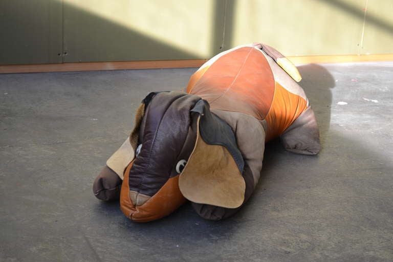 Folk Art Leather Dachshund Dog Sculpture For Sale