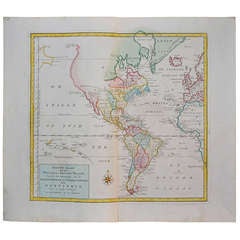 Colored Copper Engraving of the American Continent, 1754