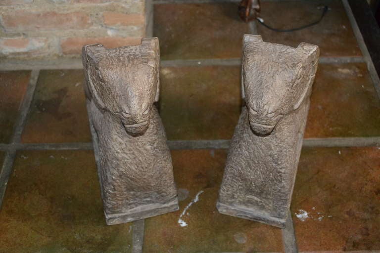 Unknown Set of Two Hard Stone, Sculptured Sheep or Rams Bookends For Sale