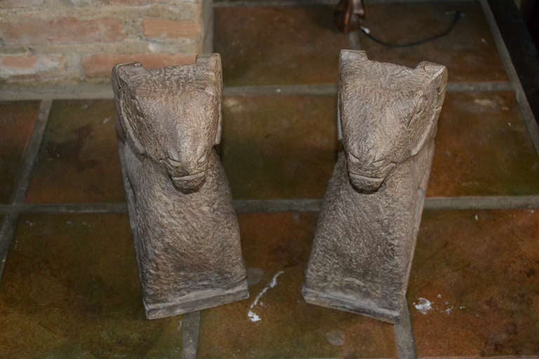 Hand-Crafted Set of Two Hard Stone, Sculptured Sheep or Rams Bookends For Sale