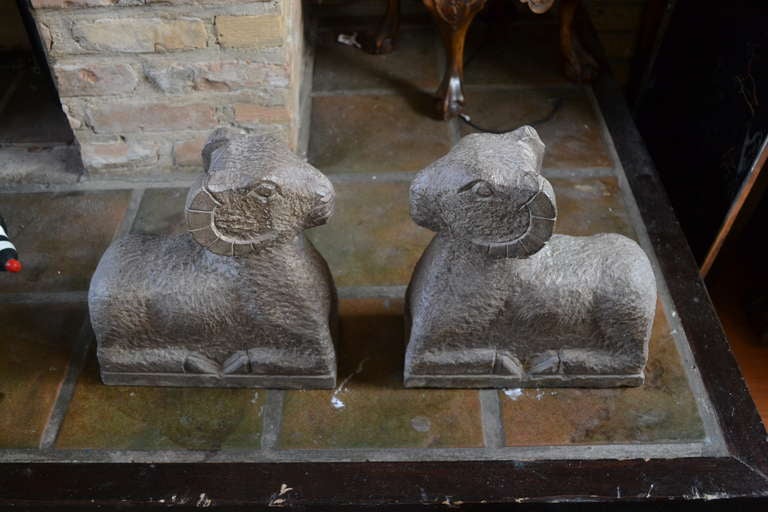 A Fine set of two hard stone sculptured sheep or rams.