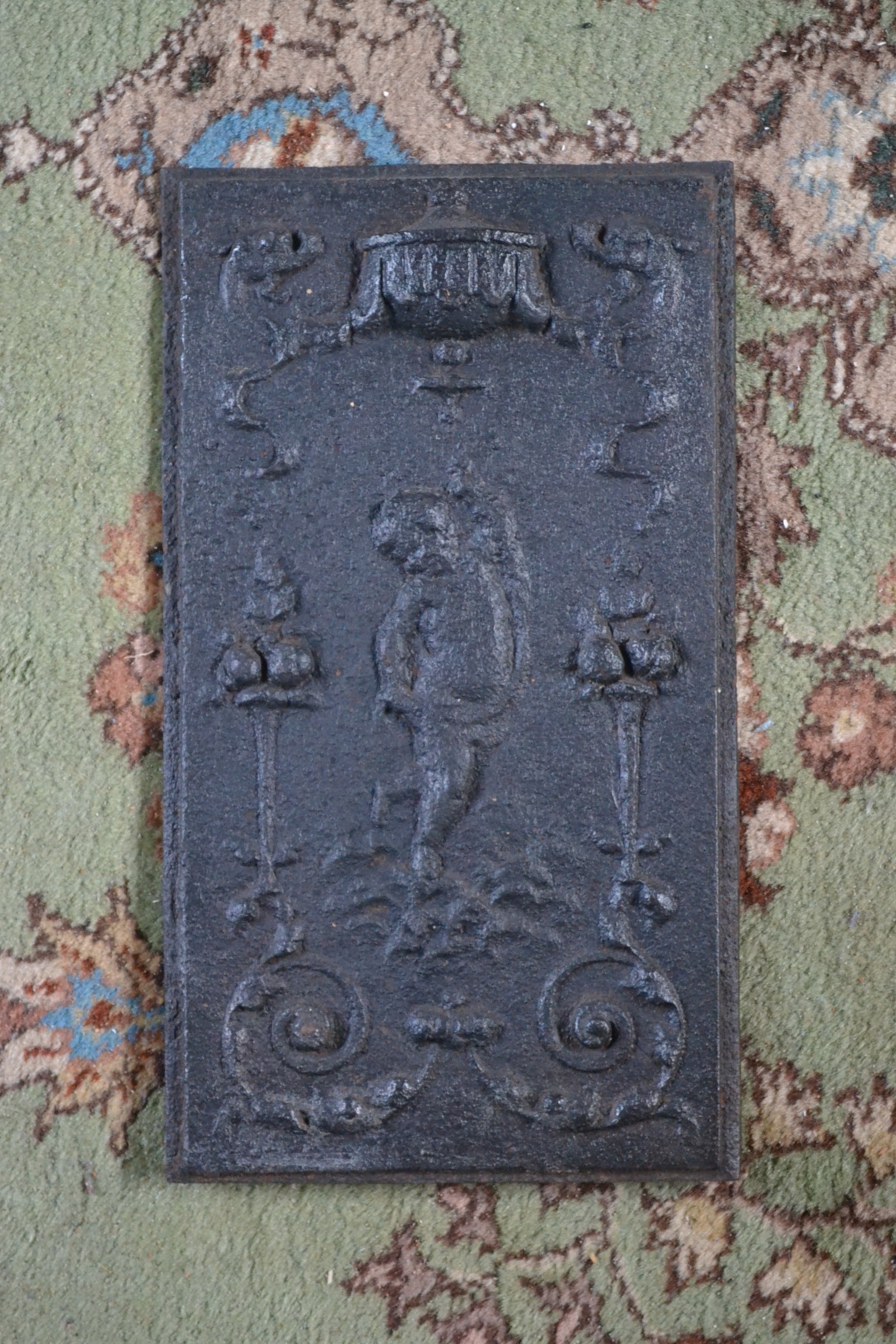 Small 17th or 18th Century Cast Iron Fire Back or Hearth Panel For Sale