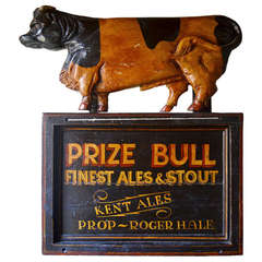 Remarkable Rare Authentic Painted Wooden Pub Sign from 1930-1940s