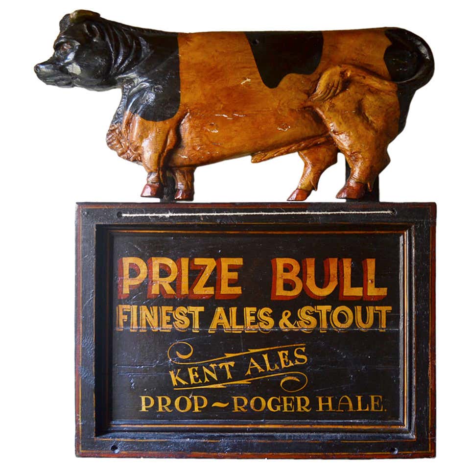 Remarkable Rare Authentic Painted Wooden Pub Sign from 19301940s at