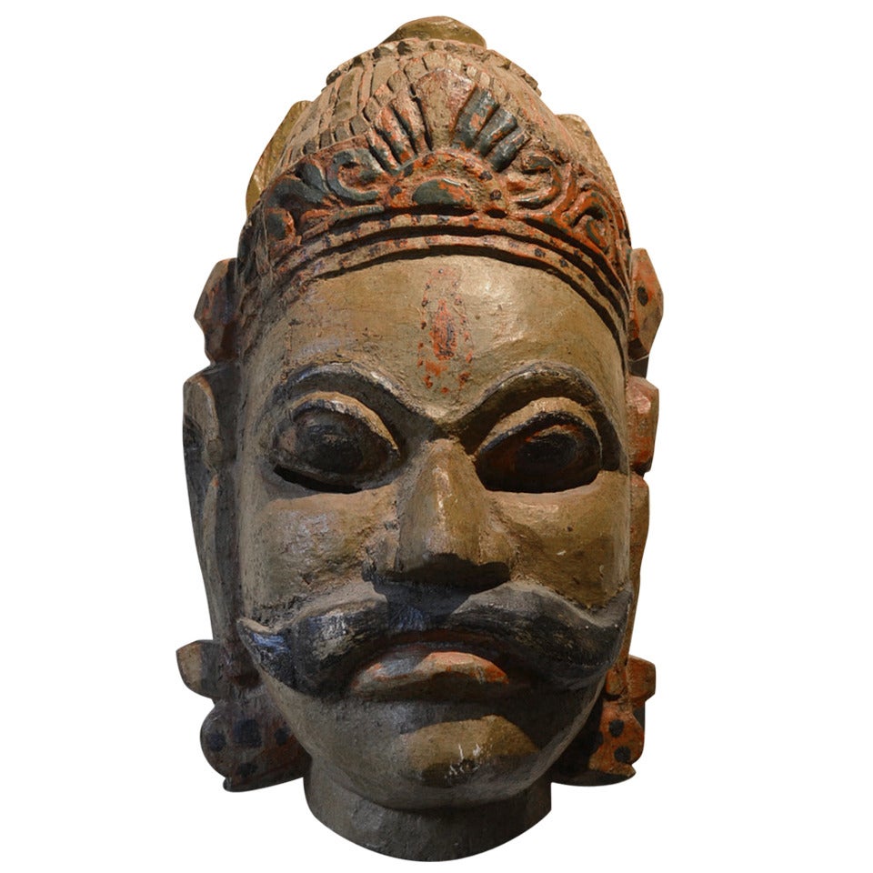 Large Wooden Polychrome Mask, India, circa 1920 For Sale
