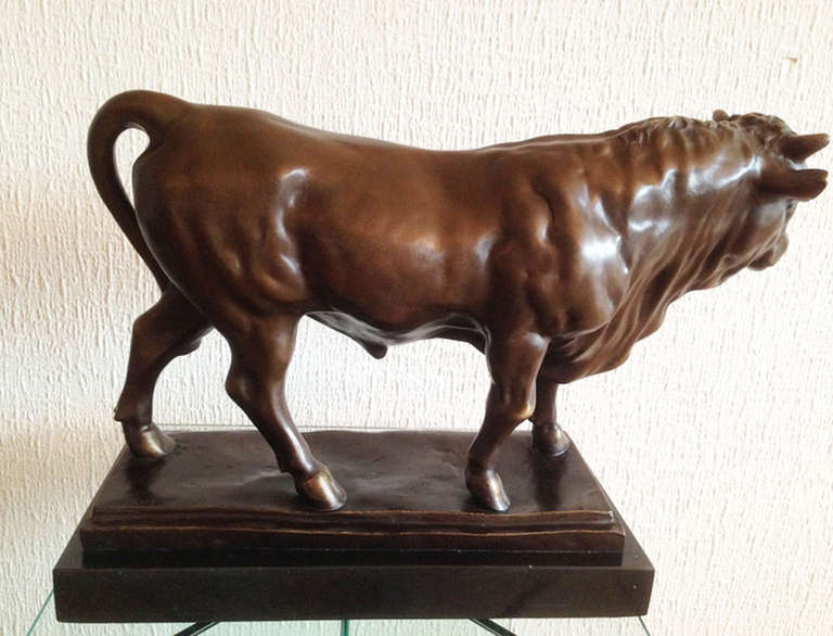 Cast Rare Sculpture of a Bronze Bull by Jean Didier Debut For Sale