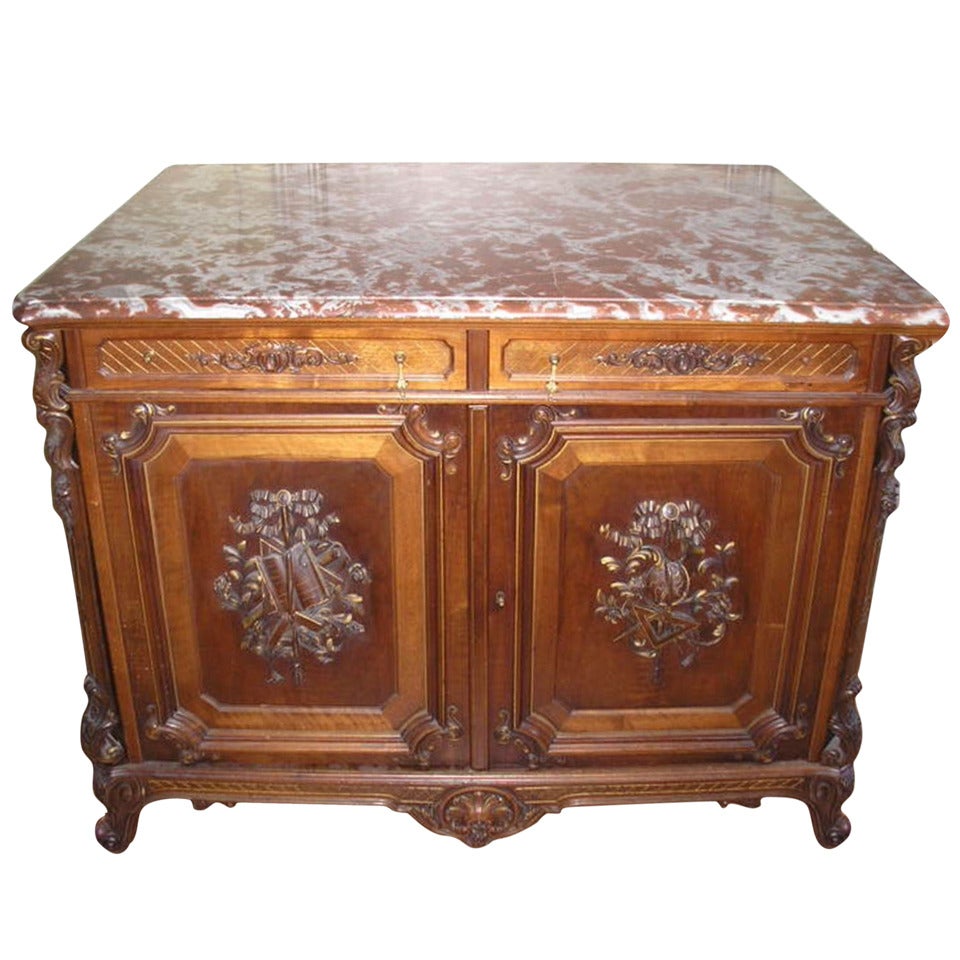 Dutch Masonic Marble-Top Illustration or Print Cabinet, Signed For Sale