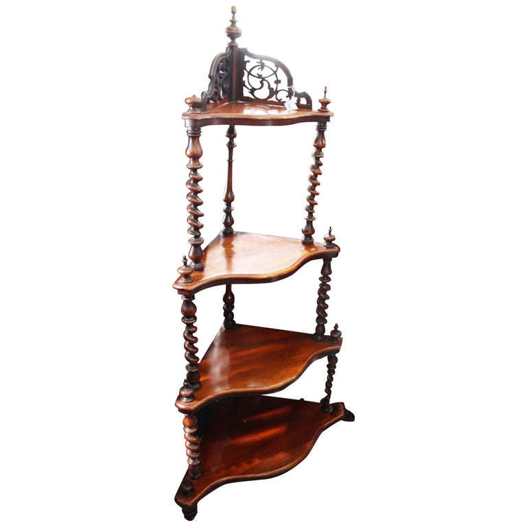 19th Century Four-Tier, Mahogany Etagere or Whatnot with Barley Twist Uprights For Sale