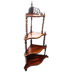 19th Century Four-Tier, Mahogany Etagere or Whatnot with Barley Twist Uprights