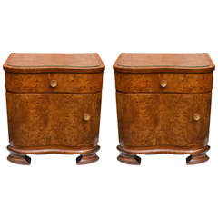 Used Pair of Continental Art Moderne Side Cabinets in Burr Walnut Veneer