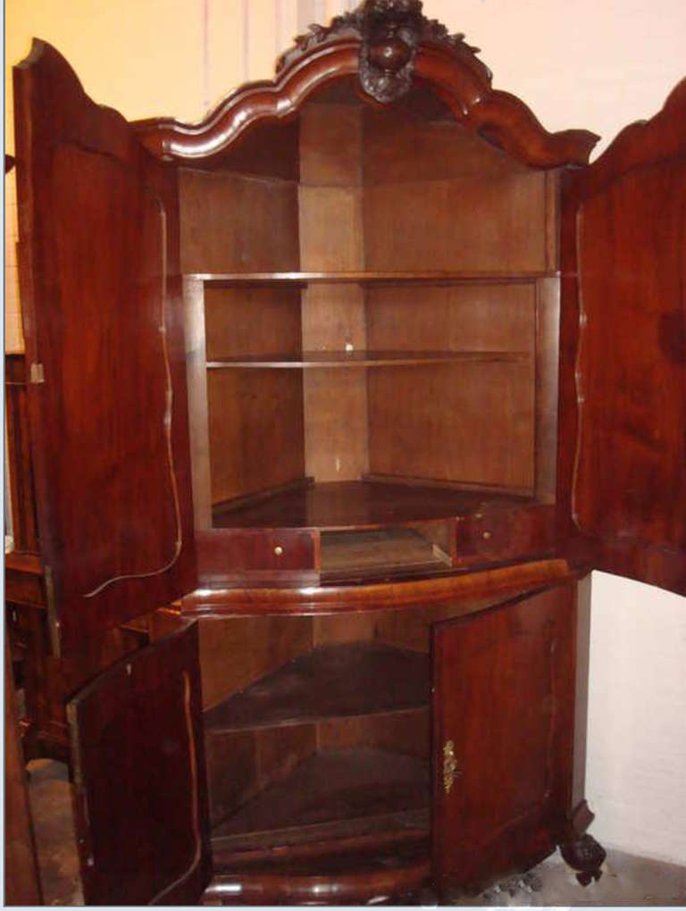 Louis XVI 18th Century Dutch Solid Mahogany Corner Cabinet, 1770-1790 For Sale