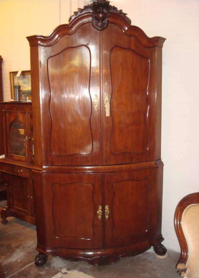 18th Century Dutch Solid Mahogany Corner Cabinet, 1770-1790