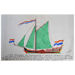 Watercolor of a Statenjacht, Signed F.H. Onslow