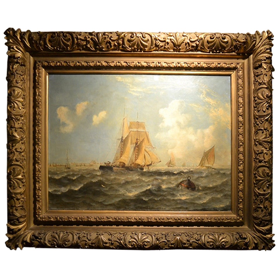 19th Century Painting, "Cargo Sailing Ship En Route to the Port of Le Havre" For Sale