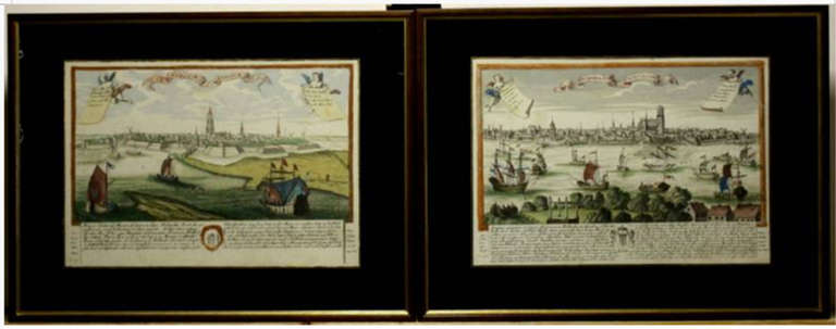 Dordrecht & Gorinchem, Hand-Colored Framed City Views by Johann Chr. Leopold