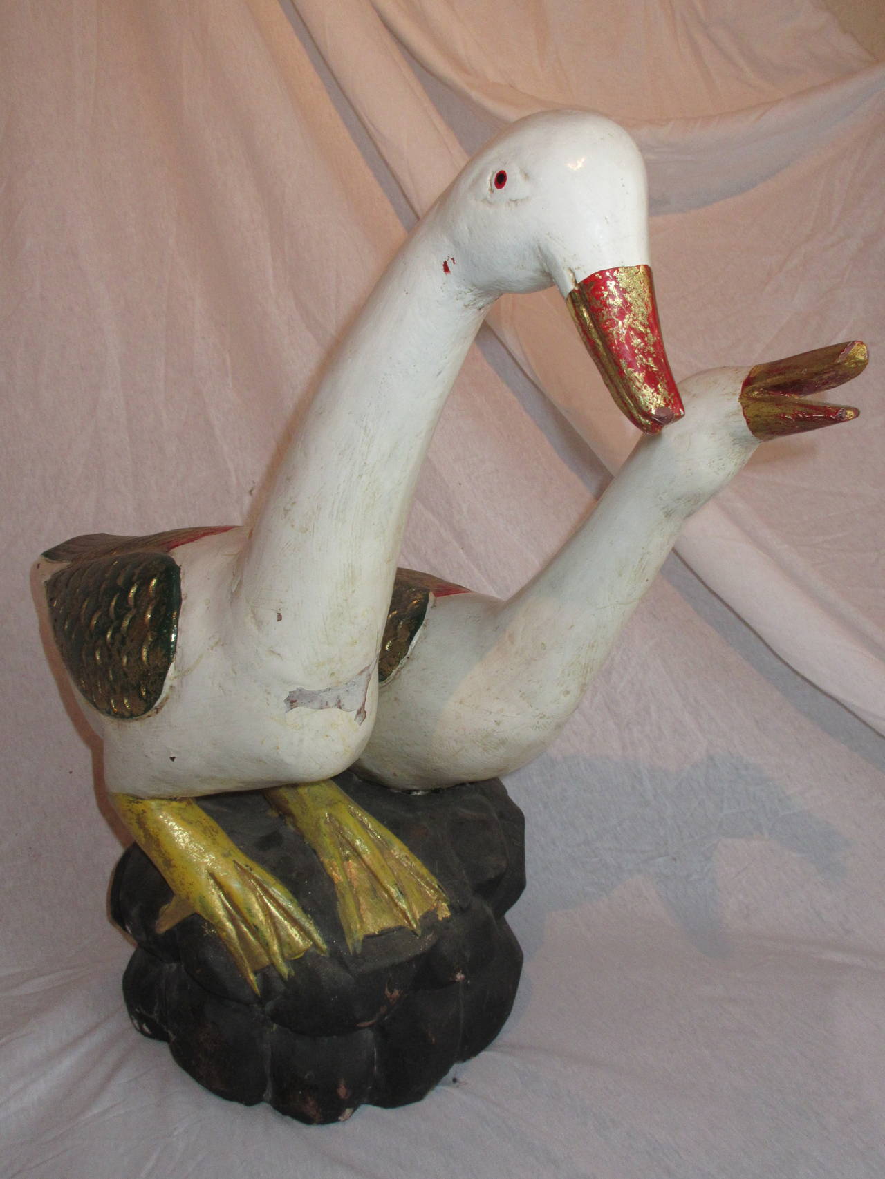 Hand-Carved Pair of Dutch Folk Art Wooden Decoy Geese For Sale