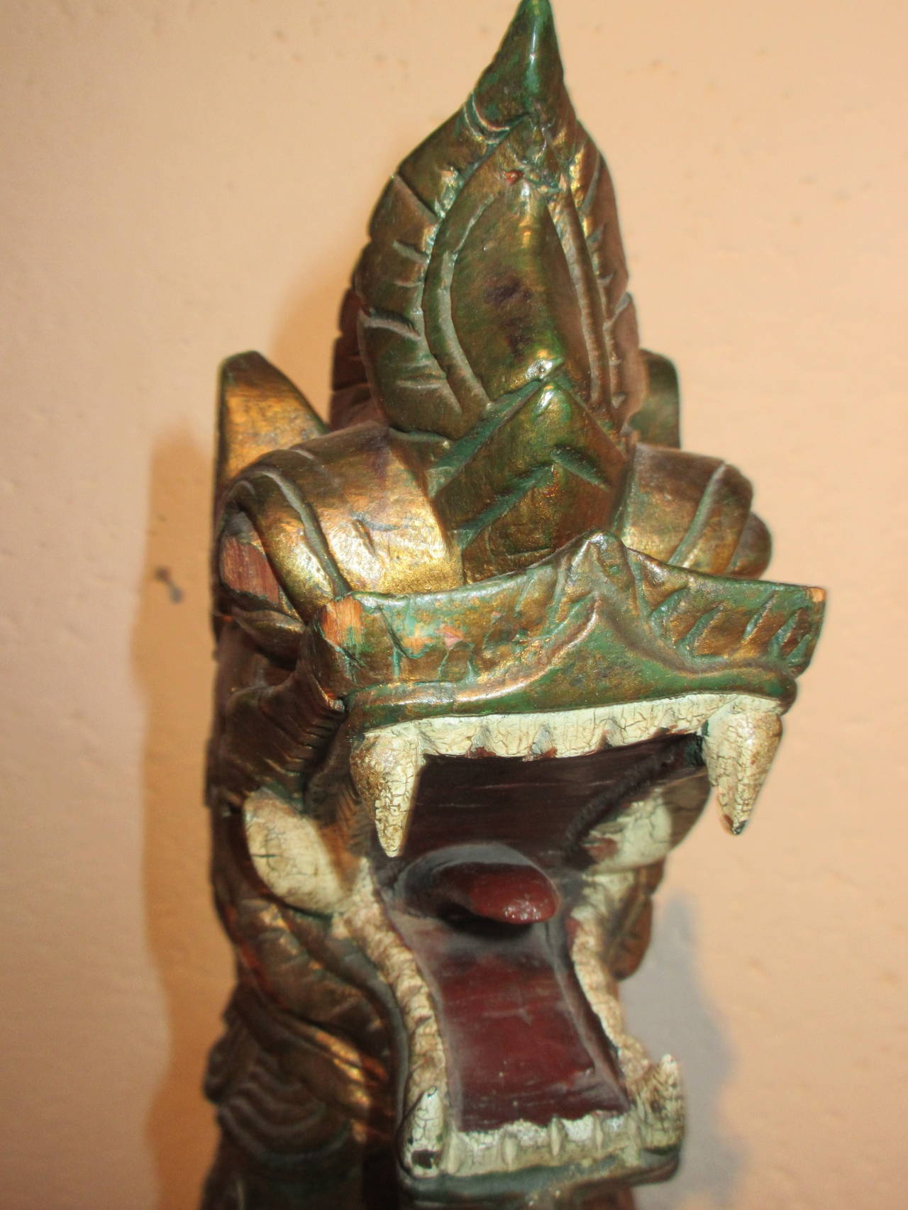 19th Century Sculpture of Thai Foo Dog or Lion Guardian, Glass Jewel Deco