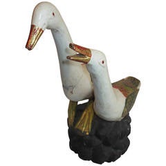 Antique Pair of Dutch Folk Art Wooden Decoy Geese