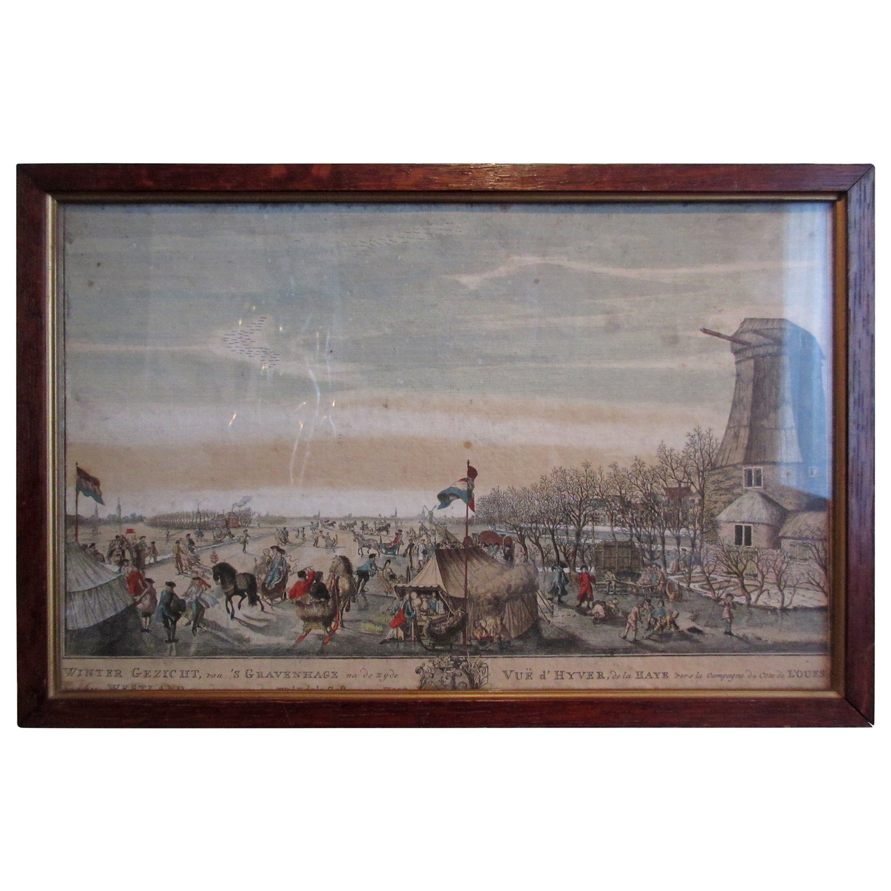 The Hague 18th Century Dutch Print, Winter View of the Hague For Sale