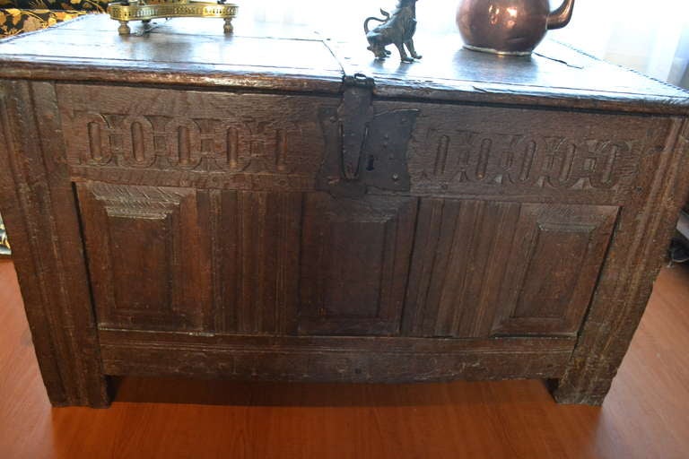 Renaissance Rare 17th Century Oak Coffer For Sale