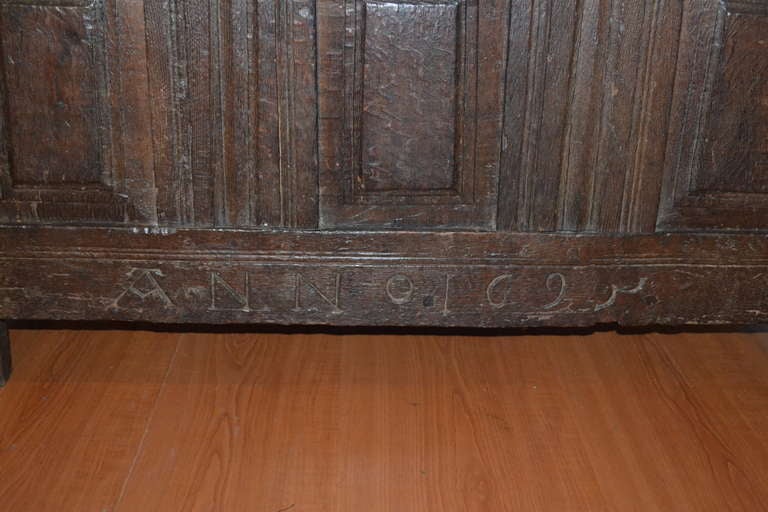 Dutch Rare 17th Century Oak Coffer For Sale