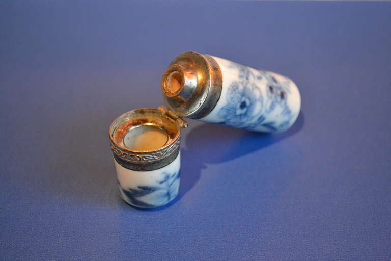Biedermeier 19th Century Meissen Porcelain Perfume Bottle with Base Metal Mount For Sale