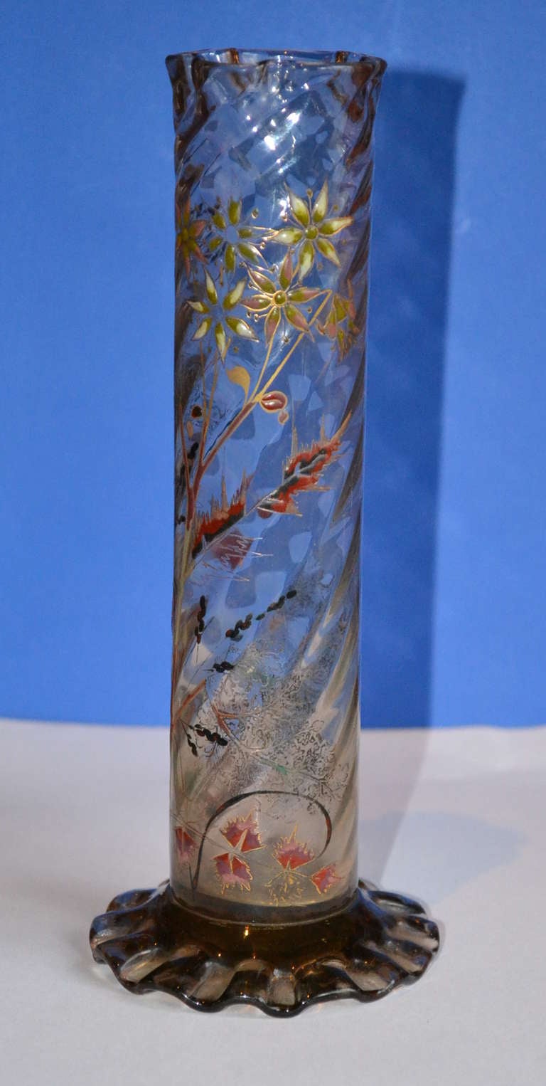 French Emile Gallé Nancy Enameled Vase For Sale