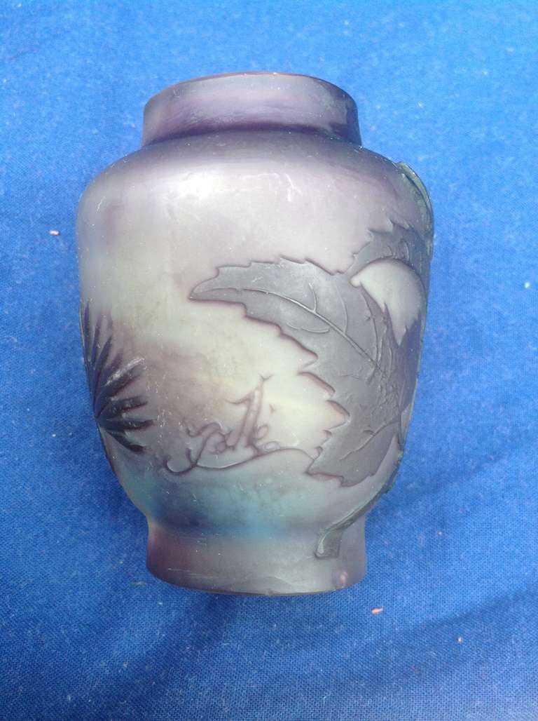Emile Gallé Art Nouveau period glass cameo vase, circa 1900. Gallé signature in cameo relief.

Provenance: Aberson Estate.