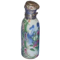 19th Century "Famille Rose" Porcelain Perfume Bottle with Silver Stopper