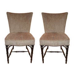 Four  Regency Style Ebony Bamboo Upholstered Dining Chairs