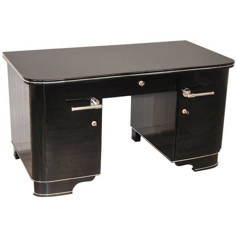 Black Pianolacquer Art Deco Desk For Sale at 1stdibs