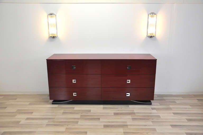 German Large Modern Style Sideboard in Rosso Red For Sale