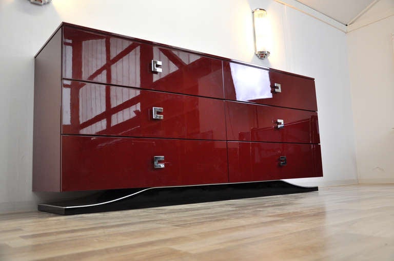 Polished Large Modern Style Sideboard in Rosso Red For Sale