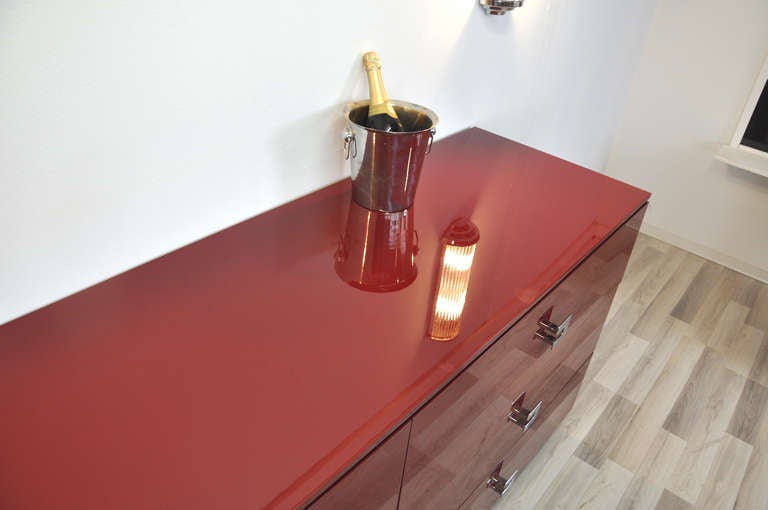 Lacquer Large Modern Style Sideboard in Rosso Red For Sale