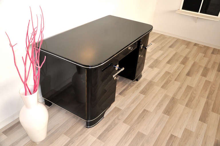 French Black Piano Lacquer  Desk For Sale