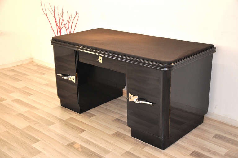 Modern Design Desk With Dark Grey Metallic Finish For Sale