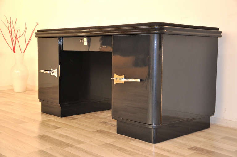 Art Deco Desk With Dark Grey Metallic Finish For Sale at 1stdibs