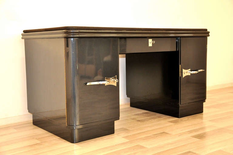 Polished Design Desk With Dark Grey Metallic Finish For Sale