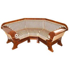 Extremely Rare Biedermeier Corner Sofa in Mahogany Wood