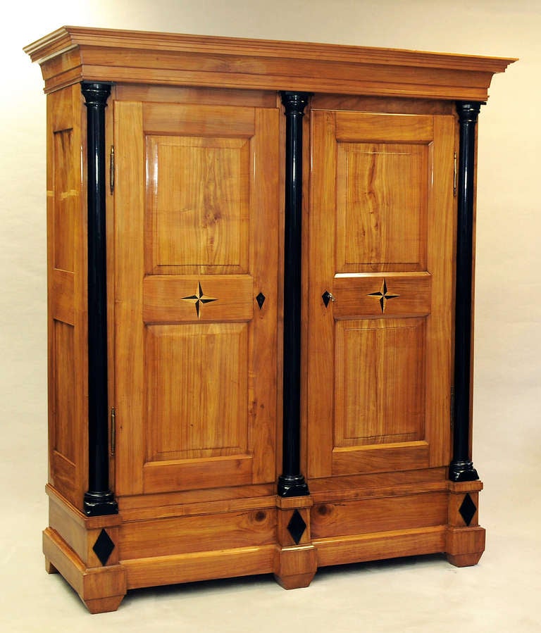 Monumental Inlaid Biedermeier Cabinet Made Of Solid Cherry Wood