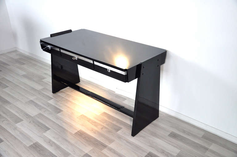 Belgian Bauhaus Desk in High Gloss Black For Sale