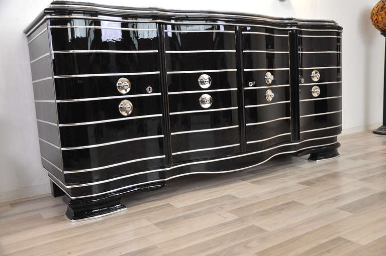 French Art Deco Sideboard Chrome Liner