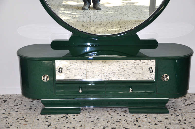 Early 20th Century Vintage Art Deco Console / Dresser in Racing Green